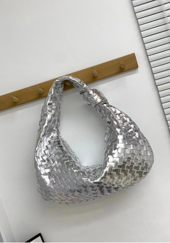 Dina Large Knotted Intrecciato Leather Tote Silver