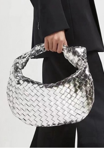 Dina Large Knotted Intrecciato Leather Tote Silver