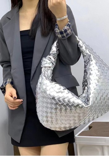 Dina Large Knotted Intrecciato Leather Tote Silver