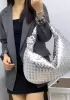Dina Large Knotted Intrecciato Leather Tote Silver