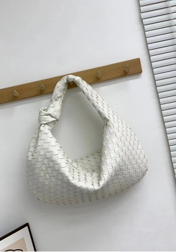 Dina Large Knotted Intrecciato Leather Tote White