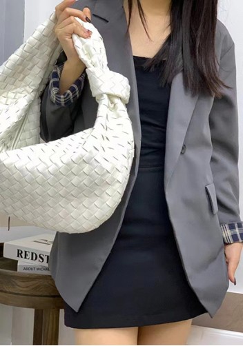 Dina Large Knotted Intrecciato Leather Tote White