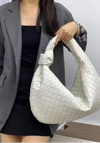 Dina Large Knotted Intrecciato Leather Tote White