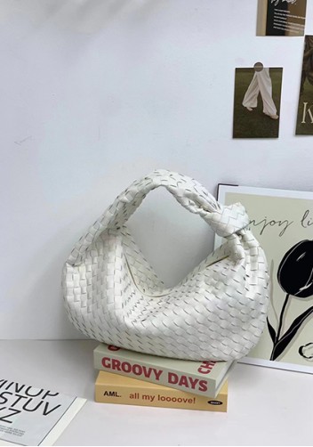 Dina Large Knotted Intrecciato Leather Tote White