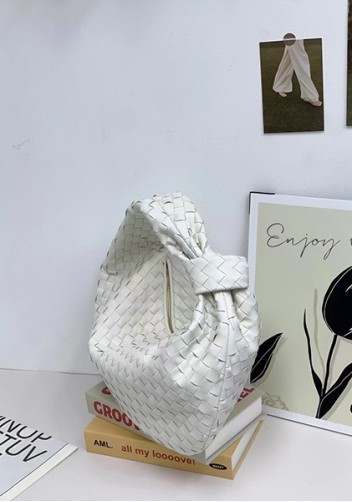 Dina Large Knotted Intrecciato Leather Tote White