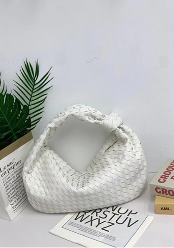 Dina Large Knotted Intrecciato Leather Tote White