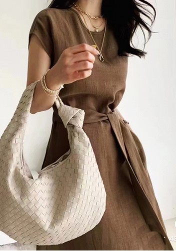 Dina Large Knotted Intrecciato Leather Tote White