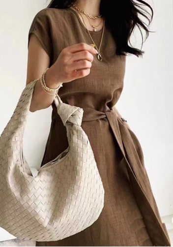 Dina Large Knotted Intrecciato Leather Tote White