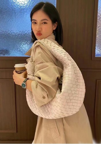 Dina Large Knotted Intrecciato Leather Tote White