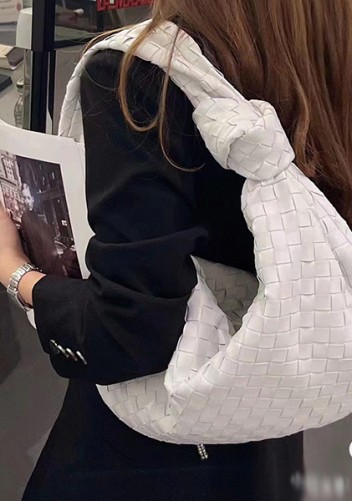 Dina Large Knotted Intrecciato Leather Tote White
