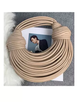 Dina Spaghetti Vegan Leather Knot Shoulder Bag Beige