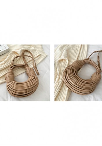 Dina Spaghetti Vegan Leather Knot Shoulder Bag Beige