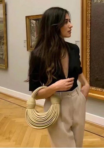 Dina Spaghetti Vegan Leather Knot Shoulder Bag Beige