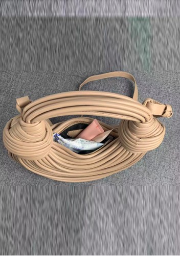 Dina Spaghetti Vegan Leather Knot Shoulder Bag Beige