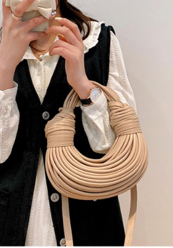 Dina Spaghetti Vegan Leather Knot Shoulder Bag Beige