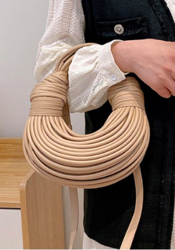 Dina Spaghetti Vegan Leather Knot Shoulder Bag Beige