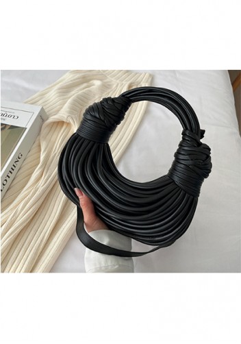 Dina Spaghetti Vegan Leather Knot Shoulder Bag Black