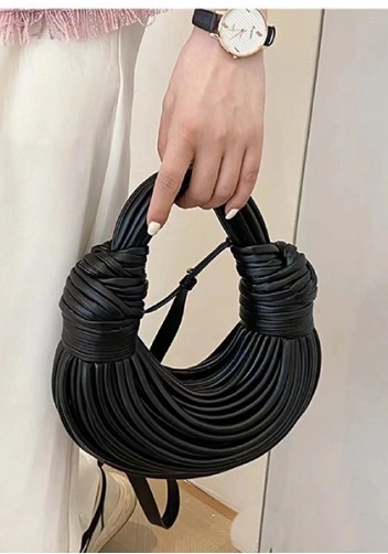 Dina Spaghetti Vegan Leather Knot Shoulder Bag Black