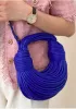 Dina Spaghetti Vegan Leather Knot Shoulder Bag Blue