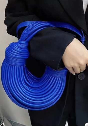 Dina Spaghetti Vegan Leather Knot Shoulder Bag Blue