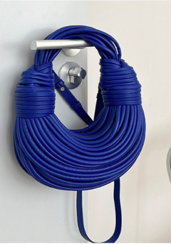 Dina Spaghetti Vegan Leather Knot Shoulder Bag Blue
