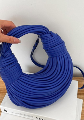 Dina Spaghetti Vegan Leather Knot Shoulder Bag Blue