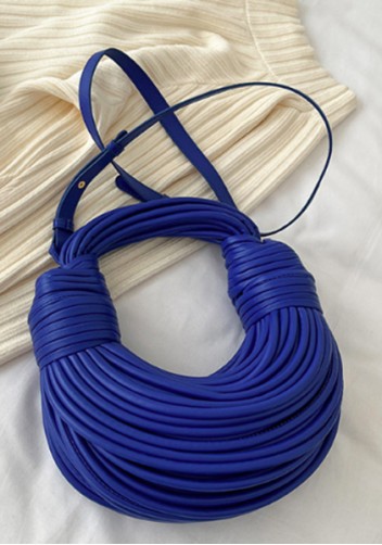 Dina Spaghetti Vegan Leather Knot Shoulder Bag Blue