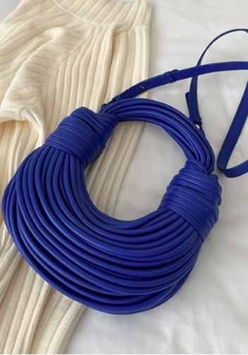 Dina Spaghetti Vegan Leather Knot Shoulder Bag Blue