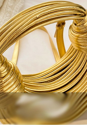 Dina Spaghetti Vegan Leather Knot Shoulder Bag Gold