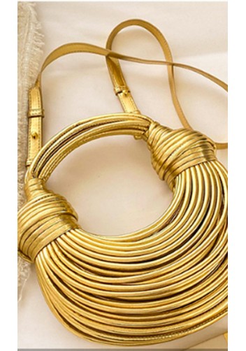 Dina Spaghetti Vegan Leather Knot Shoulder Bag Gold