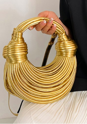 Dina Spaghetti Vegan Leather Knot Shoulder Bag Gold
