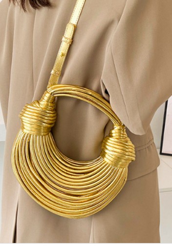 Dina Spaghetti Vegan Leather Knot Shoulder Bag Gold