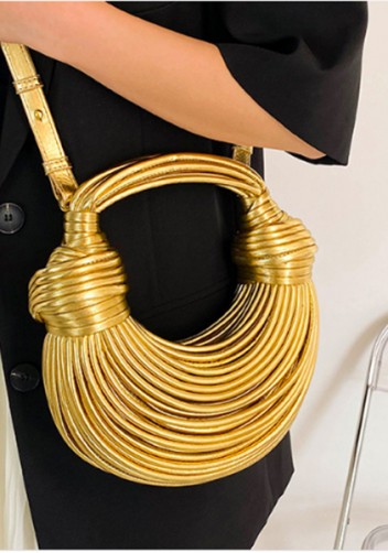 Dina Spaghetti Vegan Leather Knot Shoulder Bag Gold