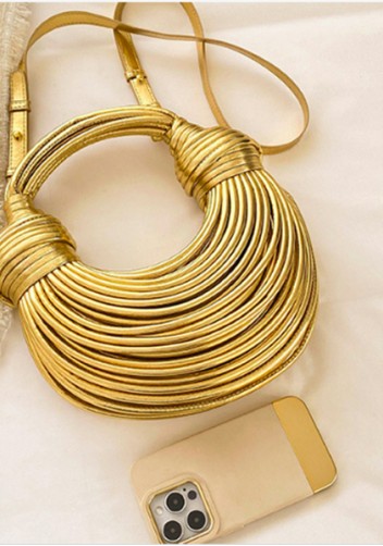 Dina Spaghetti Vegan Leather Knot Shoulder Bag Gold