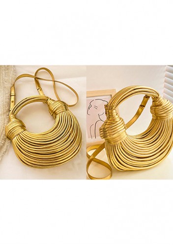 Dina Spaghetti Vegan Leather Knot Shoulder Bag Gold