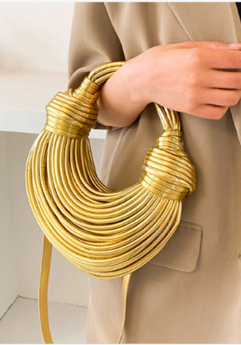 Dina Spaghetti Vegan Leather Knot Shoulder Bag Gold