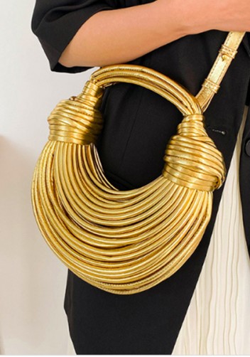 Dina Spaghetti Vegan Leather Knot Shoulder Bag Gold