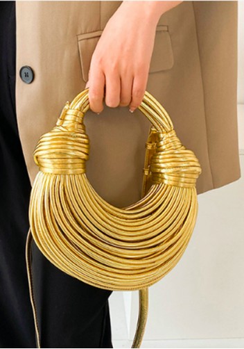 Dina Spaghetti Vegan Leather Knot Shoulder Bag Gold