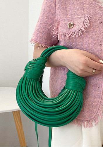 Dina Spaghetti Vegan Leather Knot Shoulder Bag Green
