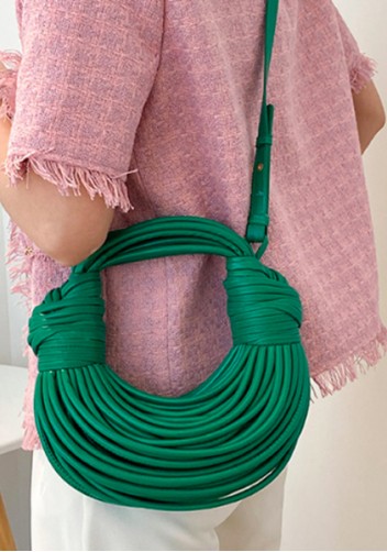 Dina Spaghetti Vegan Leather Knot Shoulder Bag Green