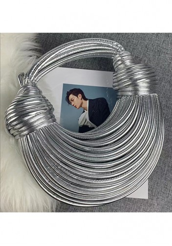 Dina Spaghetti Vegan Leather Knot Shoulder Bag Silver