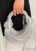 Dina Spaghetti Vegan Leather Knot Shoulder Bag Silver