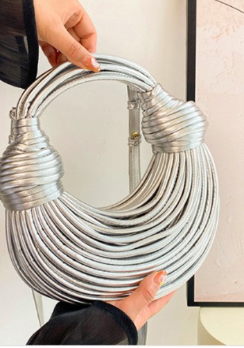 Dina Spaghetti Vegan Leather Knot Shoulder Bag Silver
