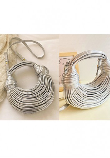 Dina Spaghetti Vegan Leather Knot Shoulder Bag Silver