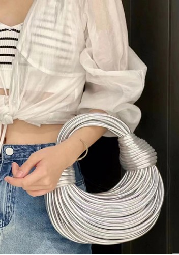 Dina Spaghetti Vegan Leather Knot Shoulder Bag Silver