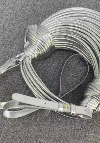 Dina Spaghetti Vegan Leather Knot Shoulder Bag Silver