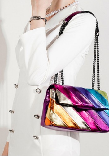 Adele Rainbow Flap Medium Bag Faux Leather Purple