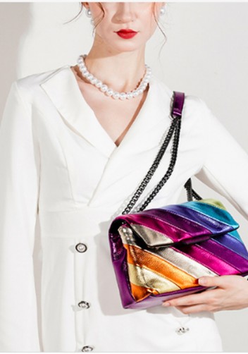 Adele Rainbow Flap Medium Bag Faux Leather Purple