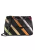 Adele Rainbow Flap Medium Bag Faux Leather Strips Black