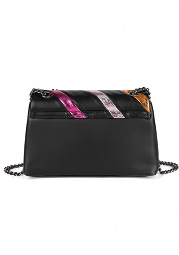 Adele Rainbow Flap Medium Bag Faux Leather Strips Black